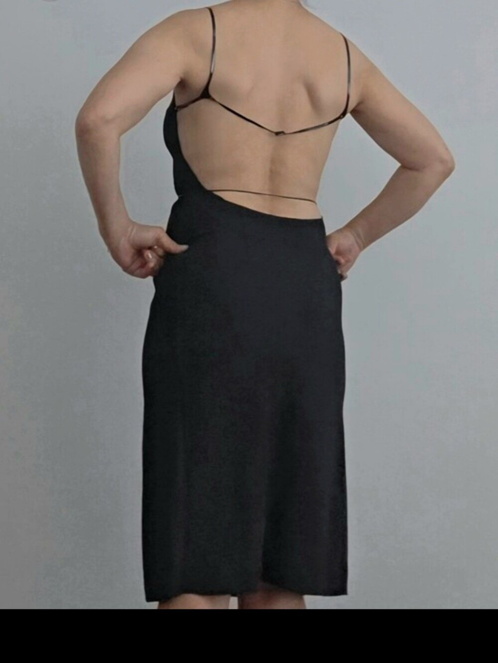 PRADA. Silk w Lthr Strap Blk Dress. Made Italy. Small. - Picture 4 of 15